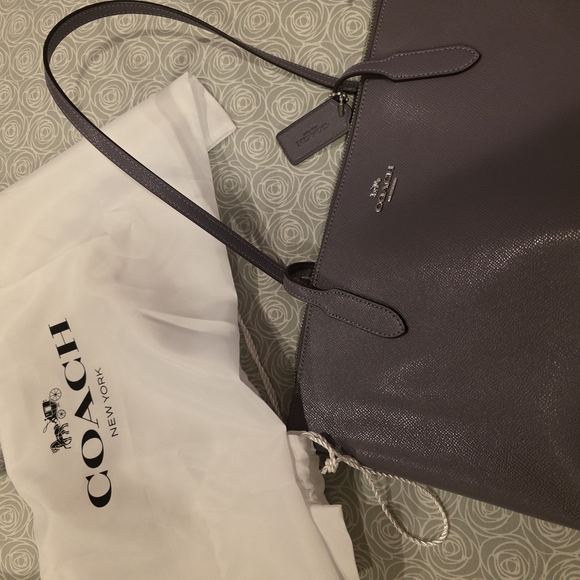 Coach Purple Leather Tote Bag